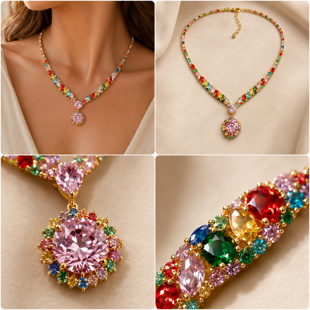 Collana con Pietre Quarzo Multicolor - Luce e Colore Indimenticabili
